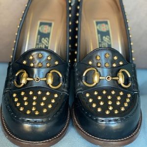 Gucci Womens Shoes Black High Heel Pump Size 39 Ladies Alyssa Loafer Stud